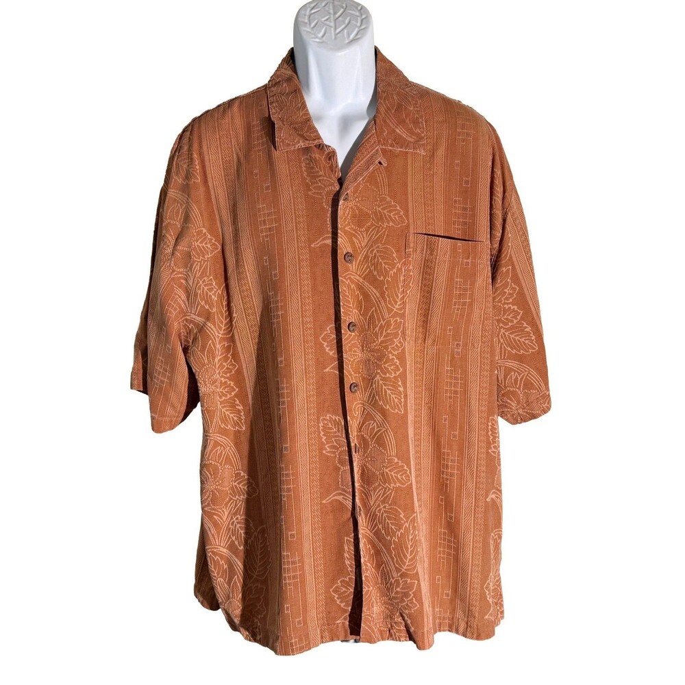 JAMAICA JAXX‎ Men's Short Sleeve Button Down Silk Shirt Brown XXL